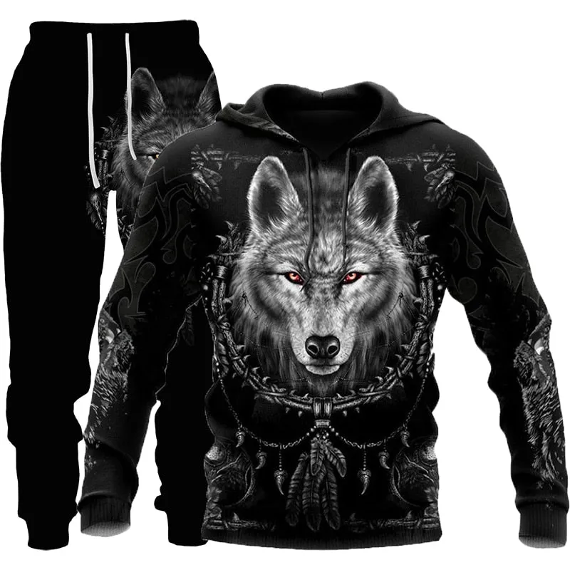 Wolf 3d Printed Hoodie Pants Suit