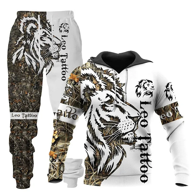 Wolf 3d Printed Hoodie Pants Suit