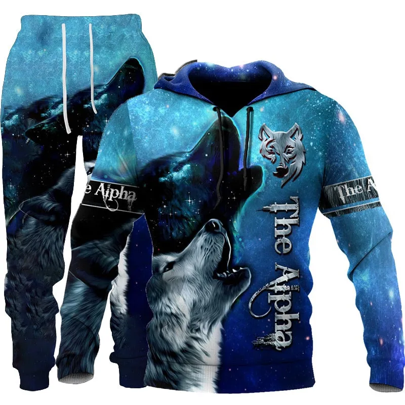 Wolf 3d Printed Hoodie Pants Suit