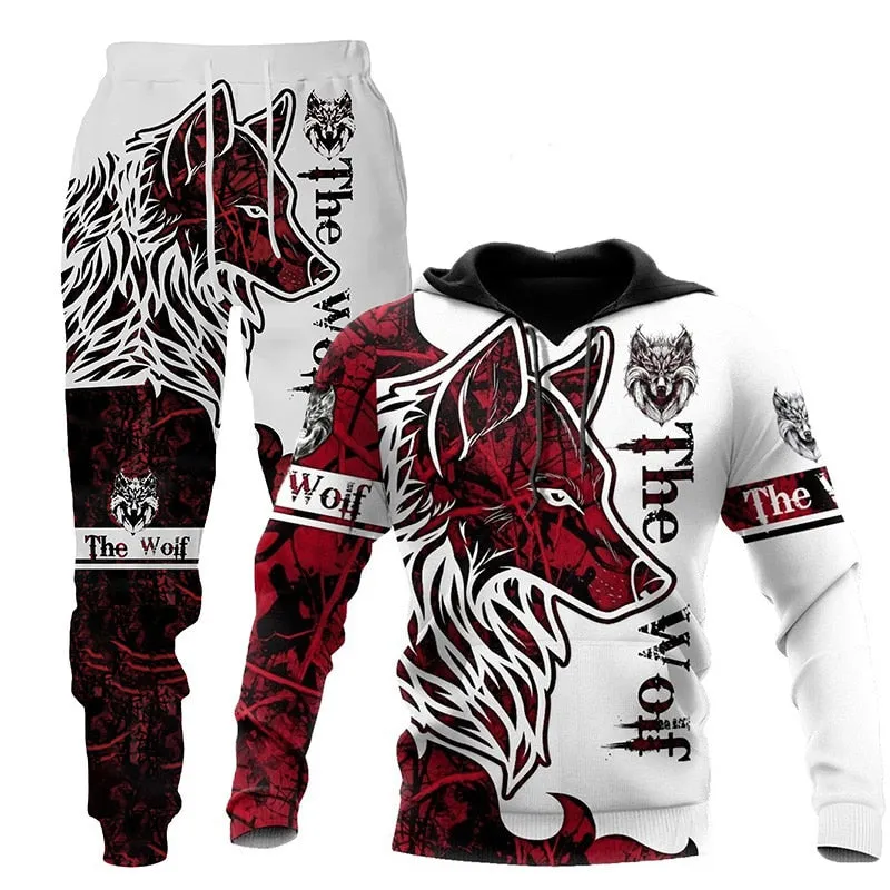 Wolf 3d Printed Hoodie Pants Suit