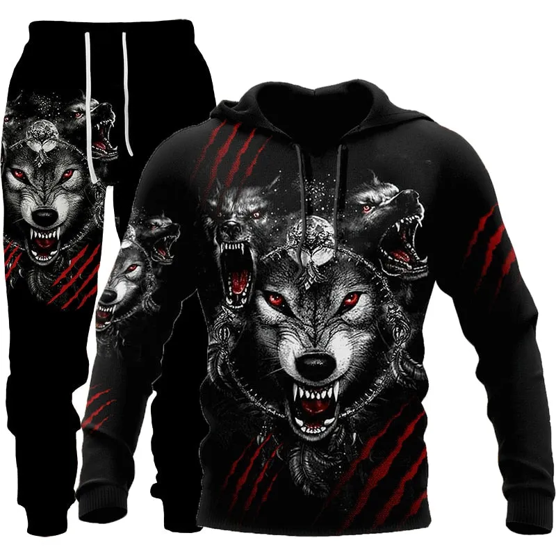 Wolf 3d Printed Hoodie Pants Suit
