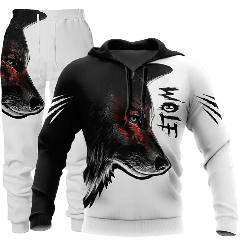 Wolf 3d Printed Hoodie Pants Suit