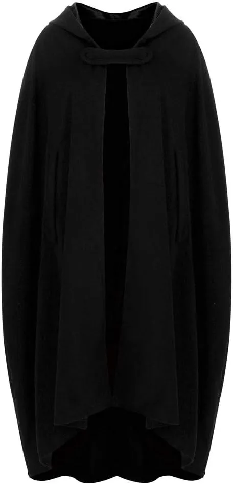 Women Hooded Wool Blend Maxi Long Cape Poncho Maxi Cloak Coat Fall Winter Trench Coat Robe Gothic Plus Size Clothes
