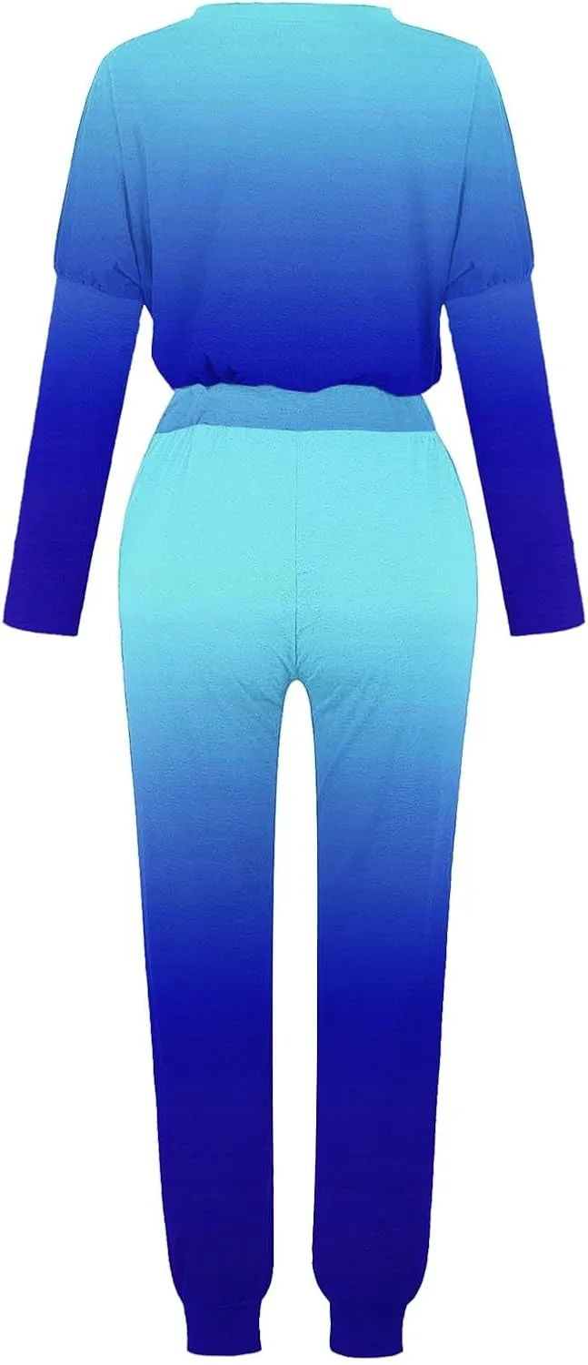 Womens Cargo Sweatpants with Pockets Crewneck Pullover Tops and Long Pants Tracksuit Gym Workout Pants Trousers High