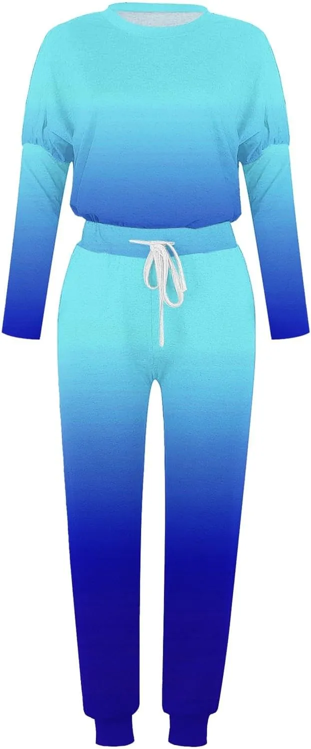Womens Cargo Sweatpants with Pockets Crewneck Pullover Tops and Long Pants Tracksuit Gym Workout Pants Trousers High