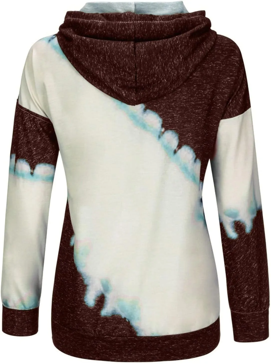 Womens Drawstring Color Block Loose Hooded Sweatshirt Casual Comfy Sweaters Fashion Oversized Tie Dye Long Sleeve Pullover