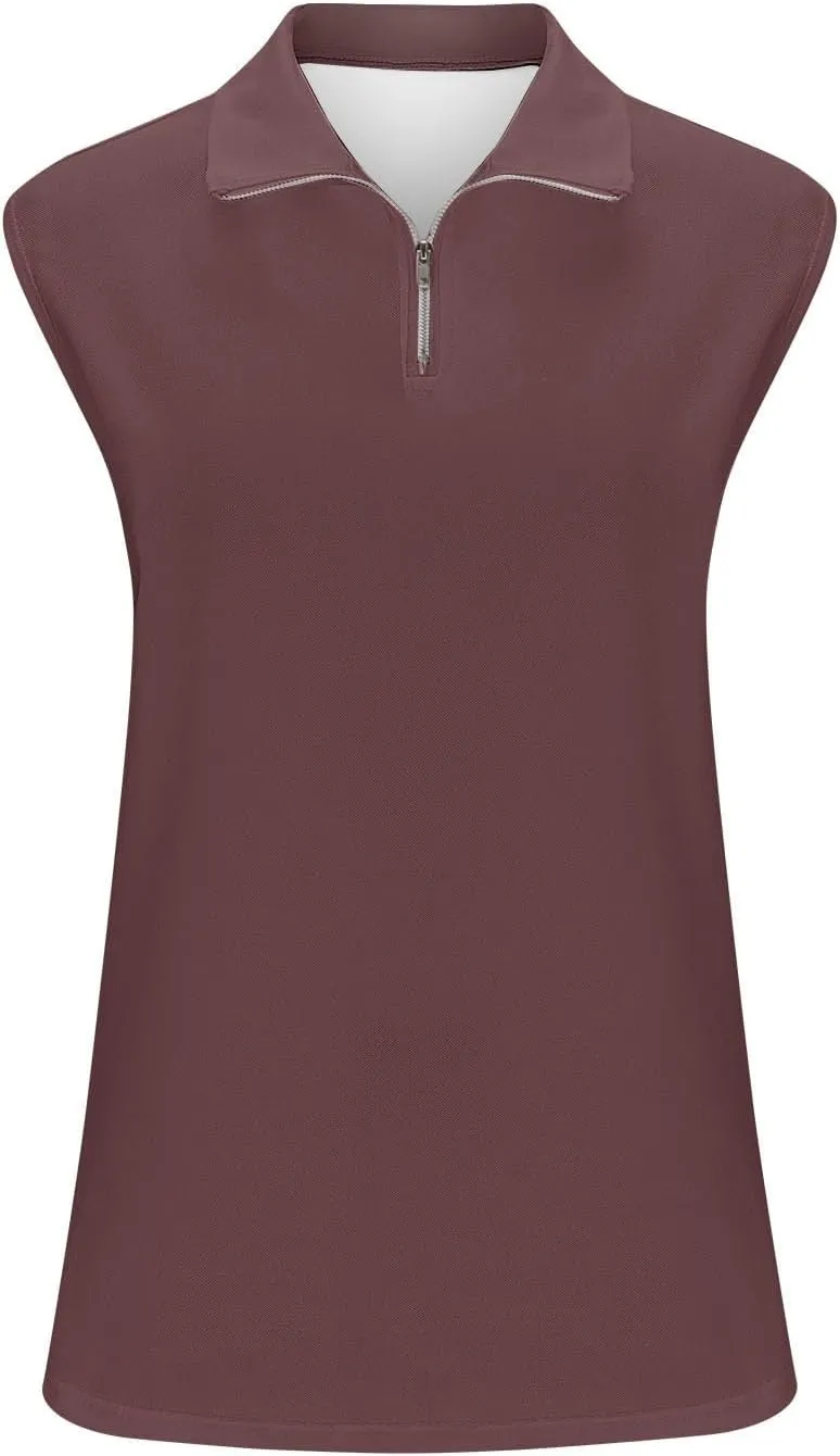 Womens Sleeveless Golf Shirts 1/4 Zip Collar Tennis Sports Tops Lightweight Quick Dry Mesh Athletic Workout Tank Tops