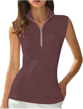 Womens Sleeveless Golf Shirts 1/4 Zip Collar Tennis Sports Tops Lightweight Quick Dry Mesh Athletic Workout Tank Tops