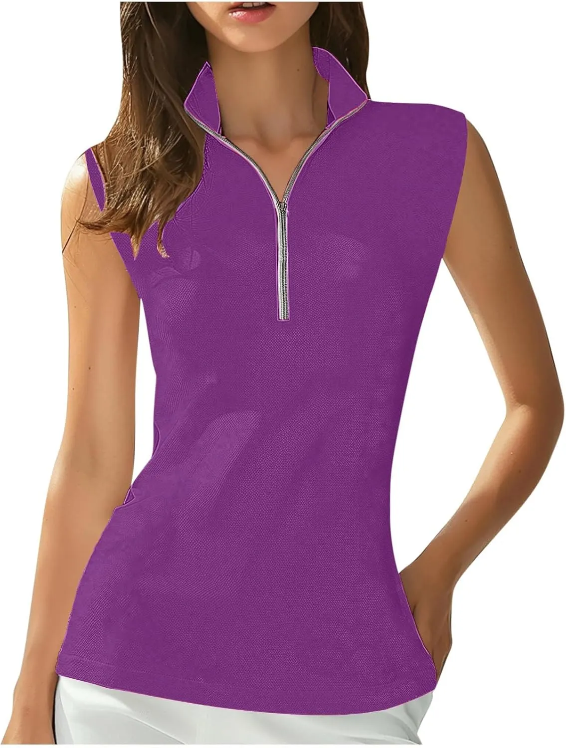 Womens Sleeveless Golf Shirts 1/4 Zip Collar Tennis Sports Tops Lightweight Quick Dry Mesh Athletic Workout Tank Tops