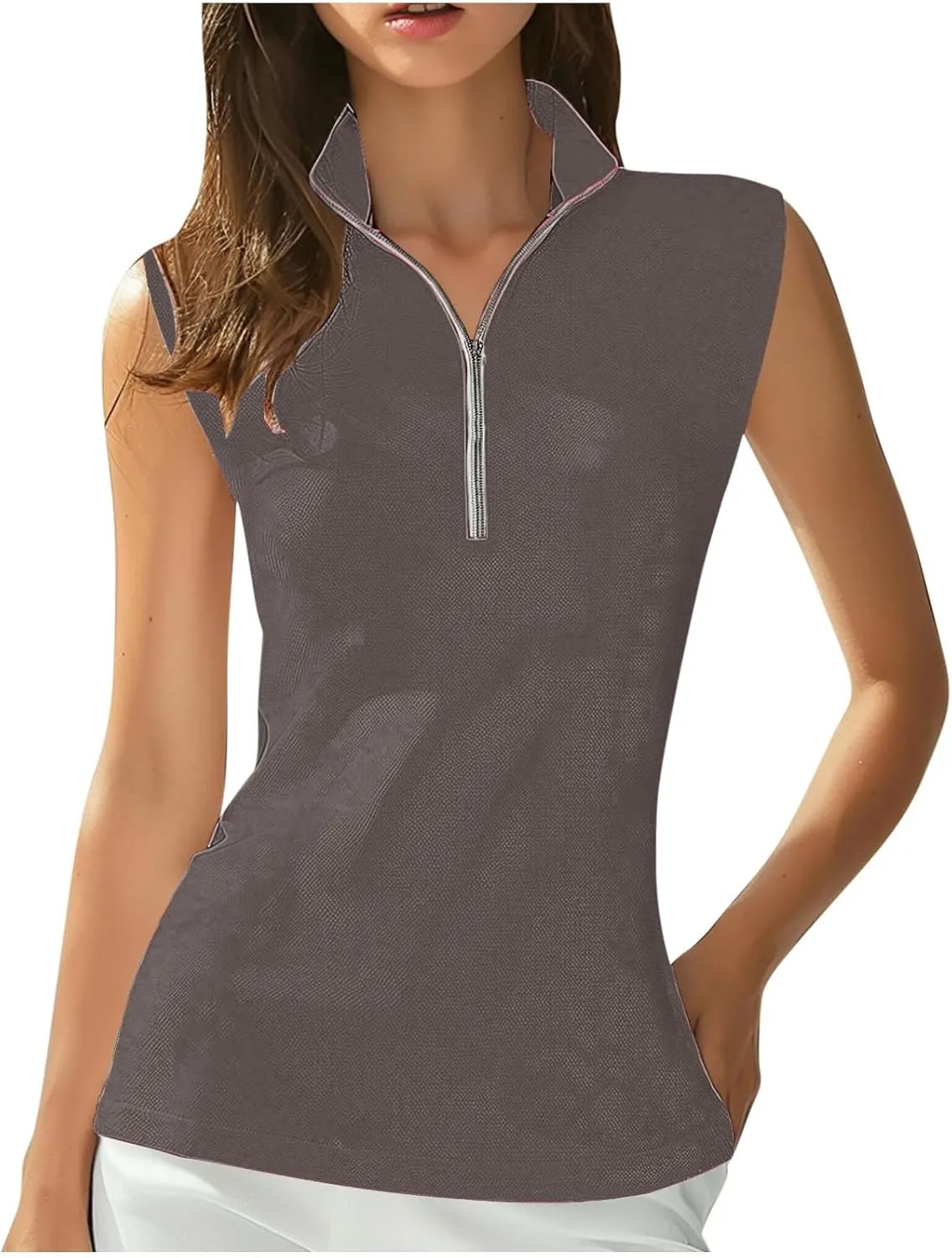 Womens Sleeveless Golf Shirts 1/4 Zip Collar Tennis Sports Tops Lightweight Quick Dry Mesh Athletic Workout Tank Tops