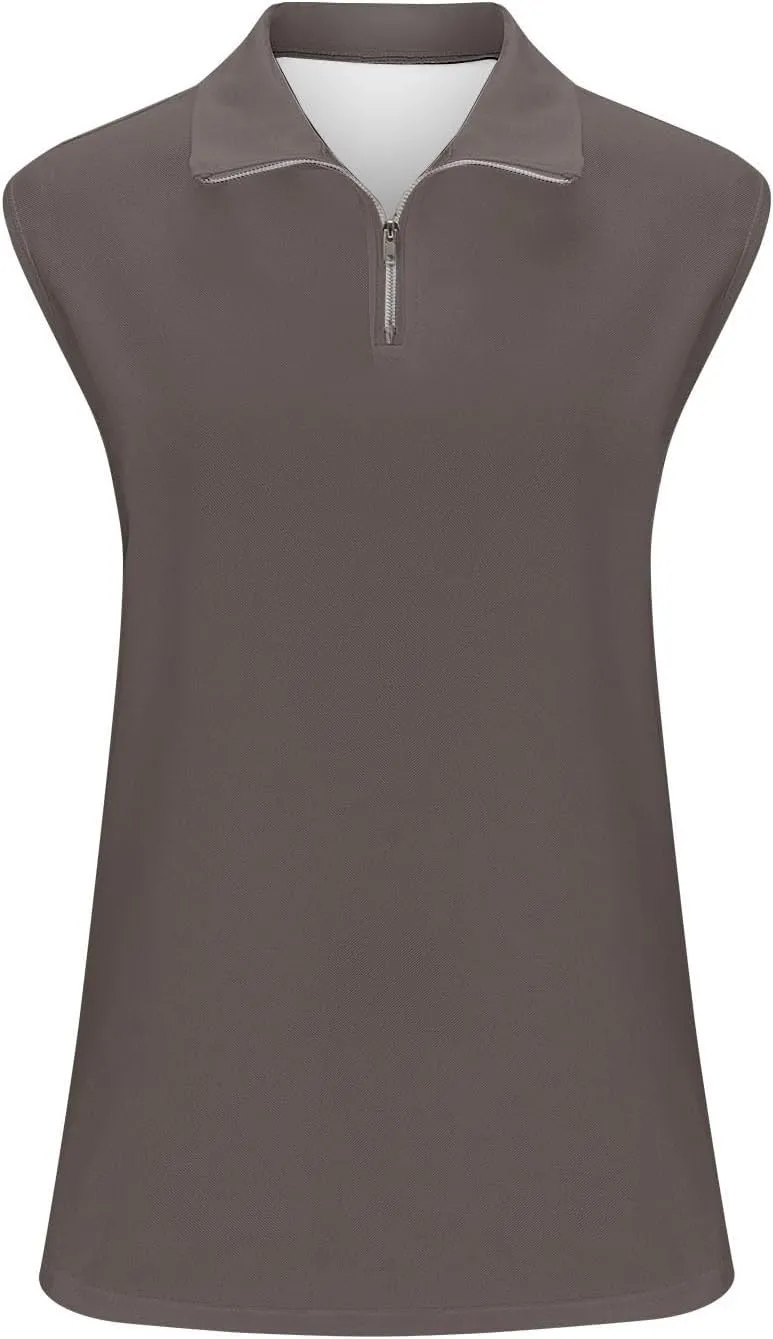 Womens Sleeveless Golf Shirts 1/4 Zip Collar Tennis Sports Tops Lightweight Quick Dry Mesh Athletic Workout Tank Tops