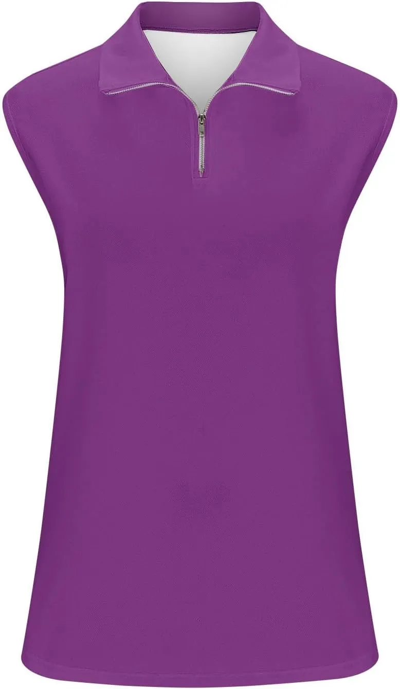 Womens Sleeveless Golf Shirts 1/4 Zip Collar Tennis Sports Tops Lightweight Quick Dry Mesh Athletic Workout Tank Tops