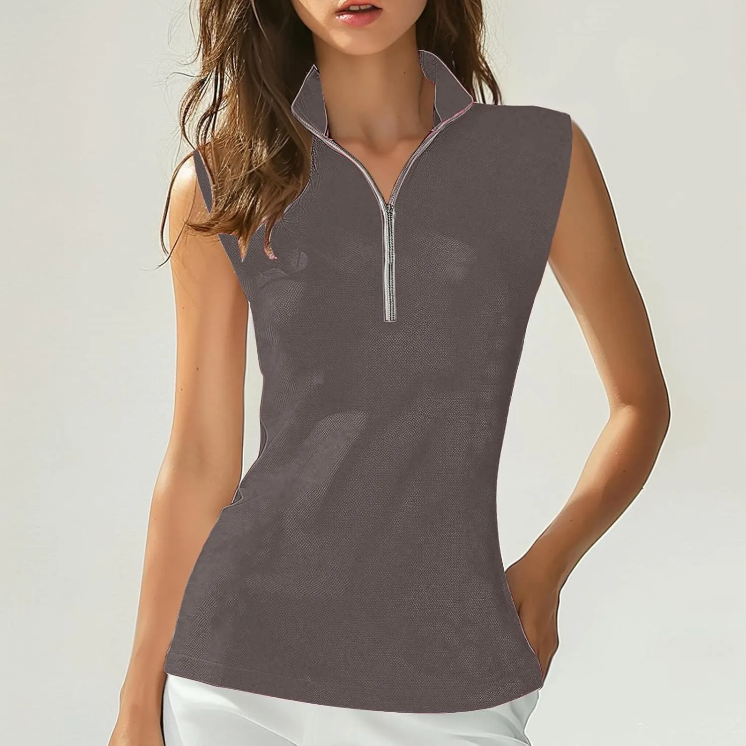 Womens Sleeveless Golf Shirts 1/4 Zip Collar Tennis Sports Tops Lightweight Quick Dry Mesh Athletic Workout Tank Tops
