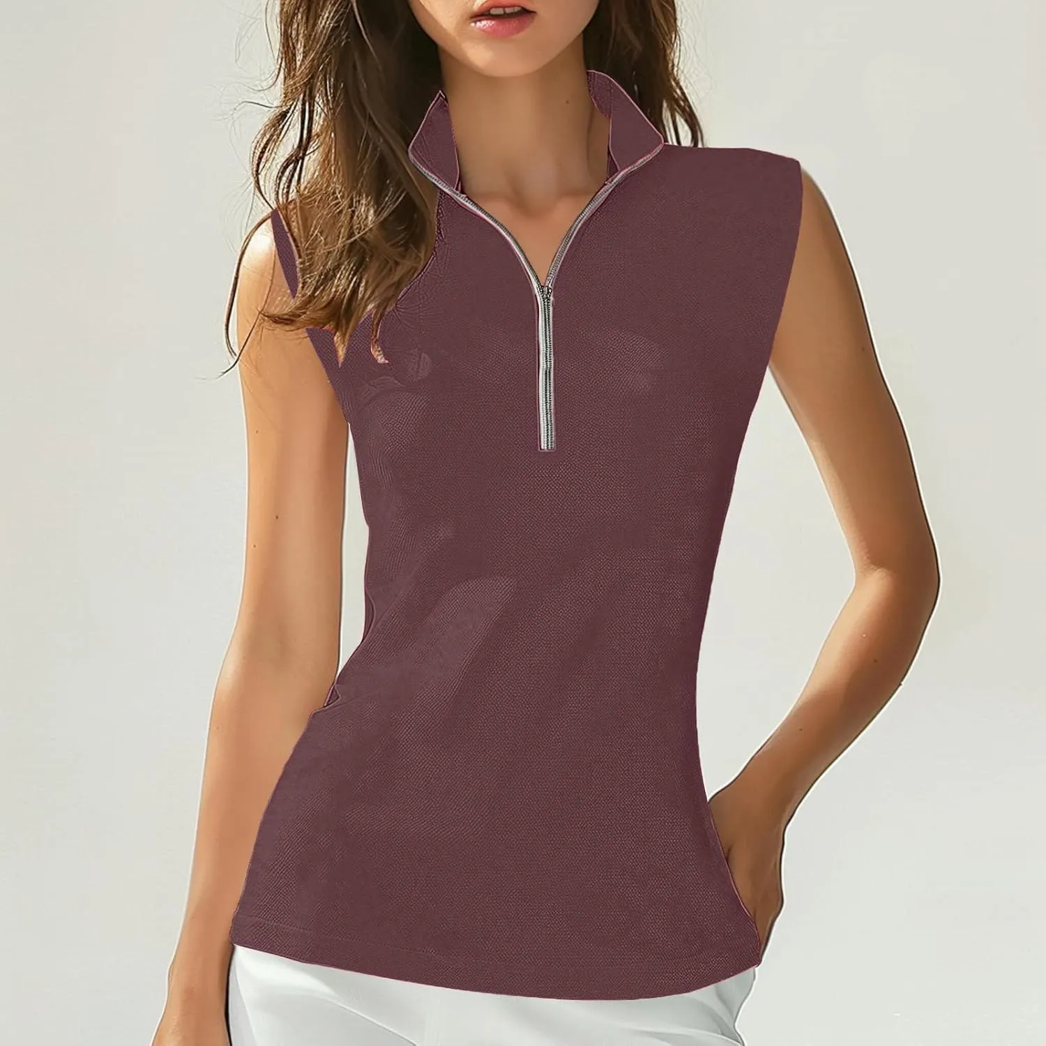 Womens Sleeveless Golf Shirts 1/4 Zip Collar Tennis Sports Tops Lightweight Quick Dry Mesh Athletic Workout Tank Tops