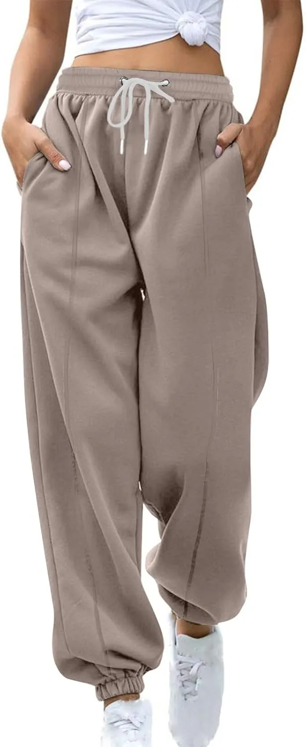 Women's Warm Sherpa Lined Sweatpants Baggy Joggers Causal Winter Fleece Pants Thermal High Waisted Hiking Track Pants