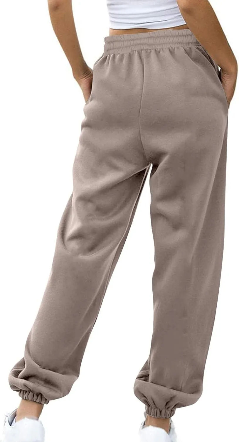 Women's Warm Sherpa Lined Sweatpants Baggy Joggers Causal Winter Fleece Pants Thermal High Waisted Hiking Track Pants