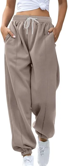 Women's Warm Sherpa Lined Sweatpants Baggy Joggers Causal Winter Fleece Pants Thermal High Waisted Hiking Track Pants