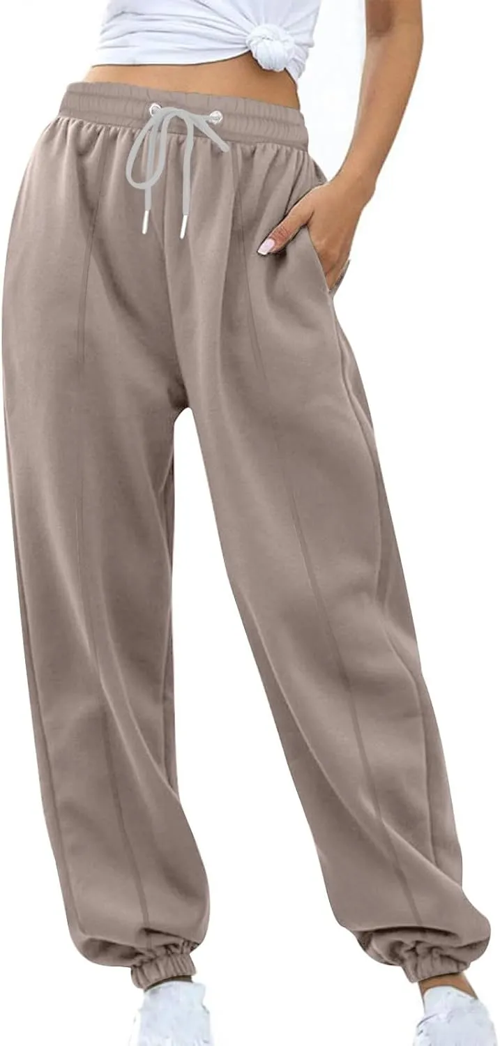 Women's Warm Sherpa Lined Sweatpants Baggy Joggers Causal Winter Fleece Pants Thermal High Waisted Hiking Track Pants