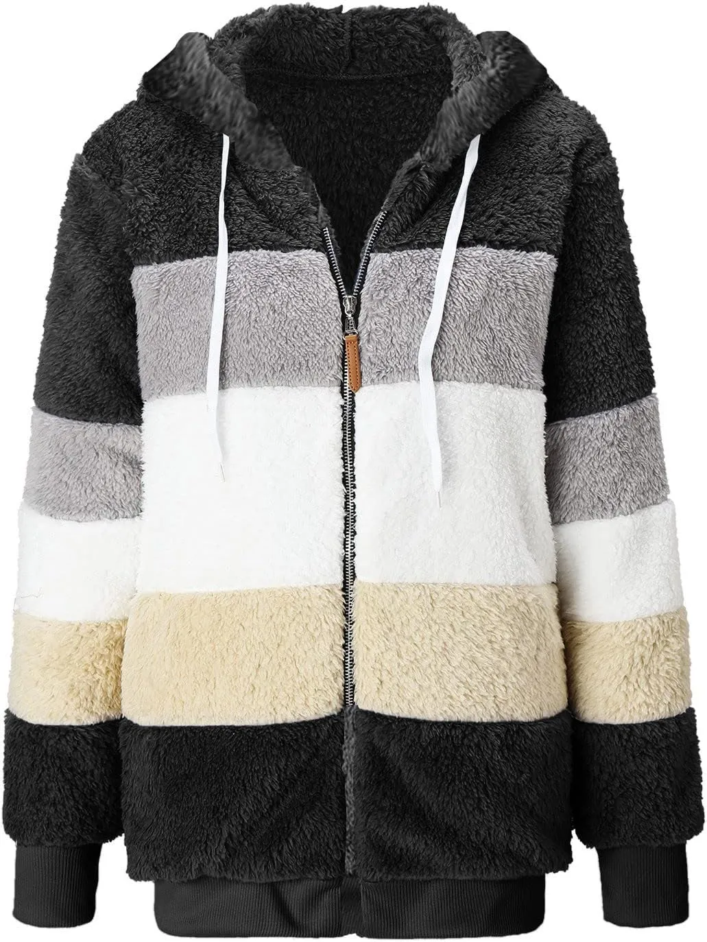 Womens Winter Jacket Coats Pockets Cute Hooded Pullover Sweatershirt Solid Artificial Wool Thermal Sweatshirt Long