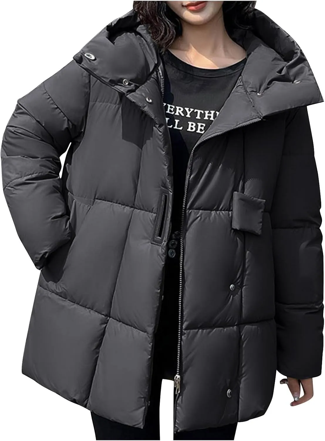 XUNRYAN Winter Warm Down Coat Women Puffer Jackets Fashion Hooded Anorak Parka Thicken Quilted Jackets Full Zip Outerwear