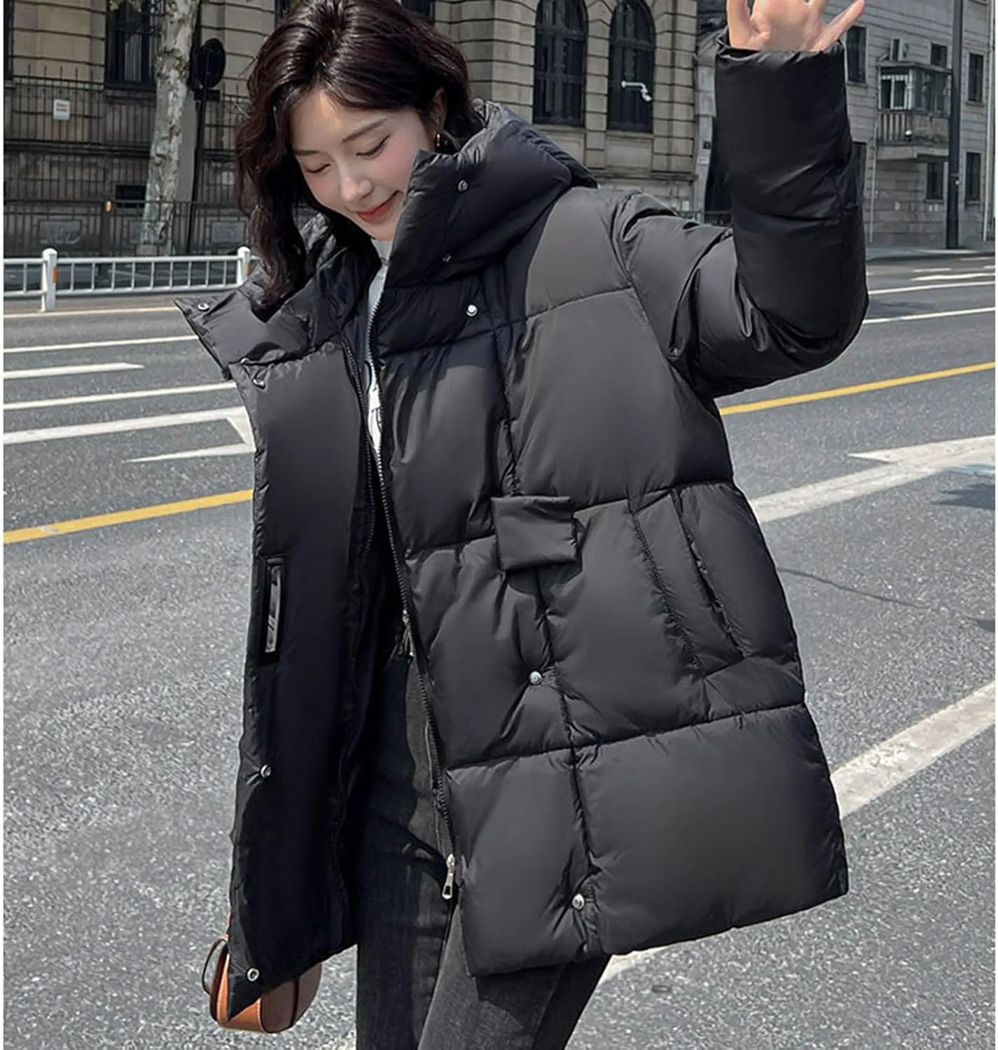 XUNRYAN Winter Warm Down Coat Women Puffer Jackets Fashion Hooded Anorak Parka Thicken Quilted Jackets Full Zip Outerwear