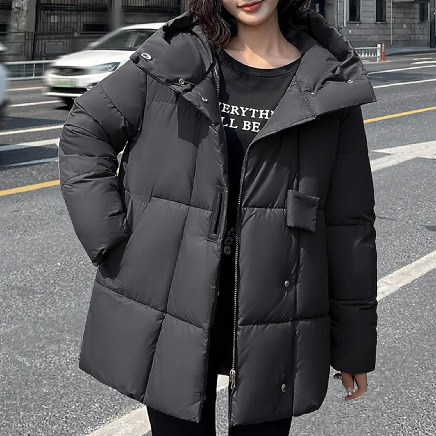 XUNRYAN Winter Warm Down Coat Women Puffer Jackets Fashion Hooded Anorak Parka Thicken Quilted Jackets Full Zip Outerwear