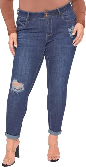 YMI Women's Junior Plus Size Wannabettabutt Premium Mid-Rise Roll Up Cuff Ankle Jean