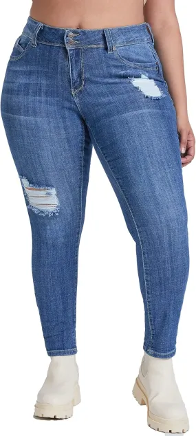YMI Women's Junior Plus Size Wannabettabutt Premium Mid-Rise Roll Up Cuff Ankle Jean