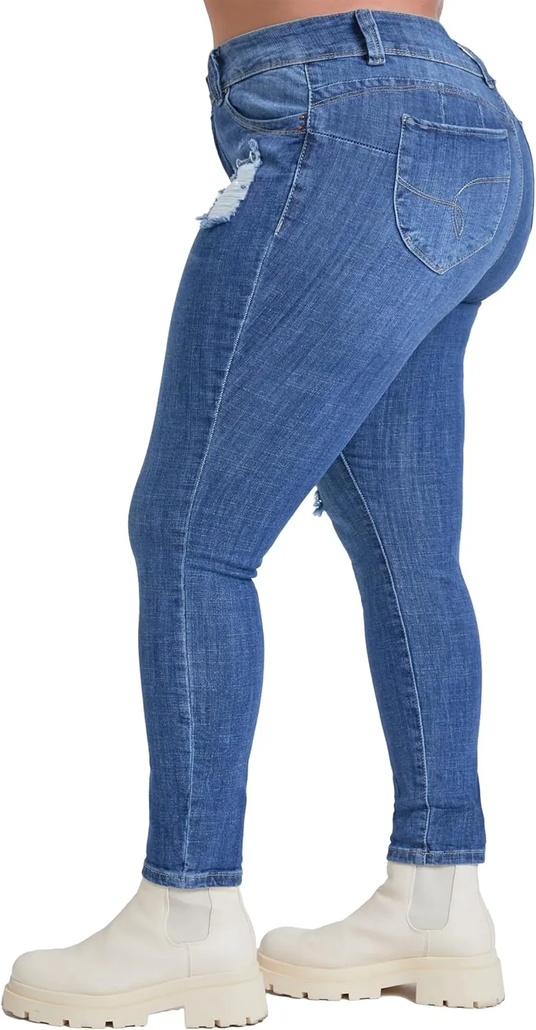 YMI Women's Junior Plus Size Wannabettabutt Premium Mid-Rise Roll Up Cuff Ankle Jean