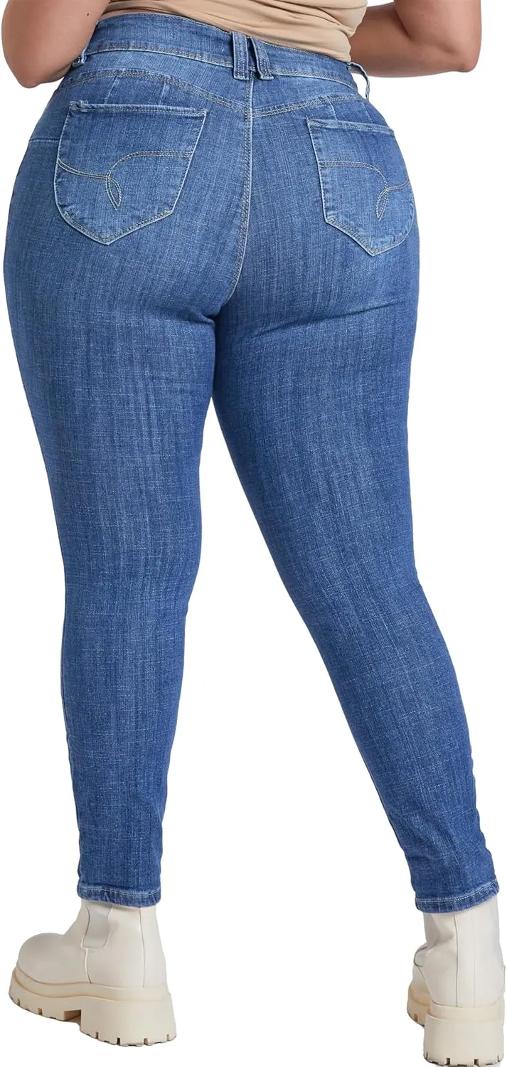 YMI Women's Junior Plus Size Wannabettabutt Premium Mid-Rise Roll Up Cuff Ankle Jean