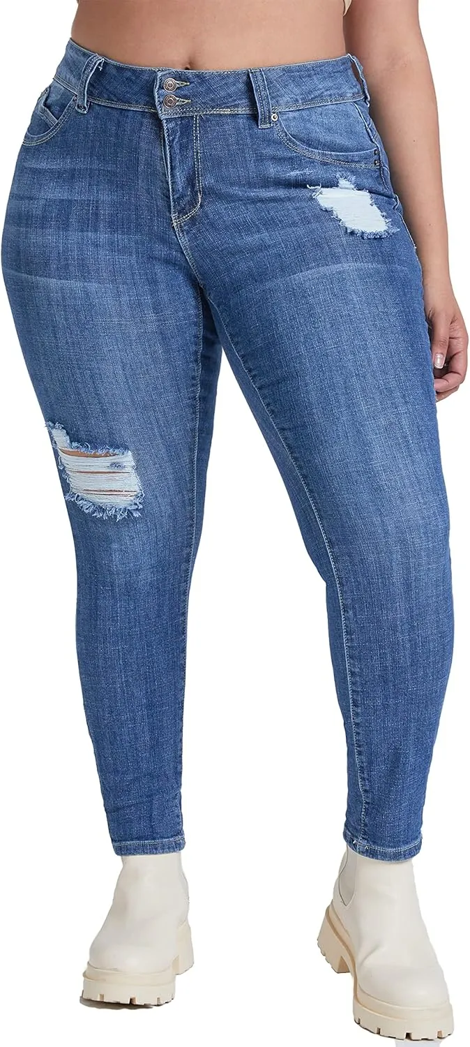YMI Women's Junior Plus Size Wannabettabutt Premium Mid-Rise Roll Up Cuff Ankle Jean