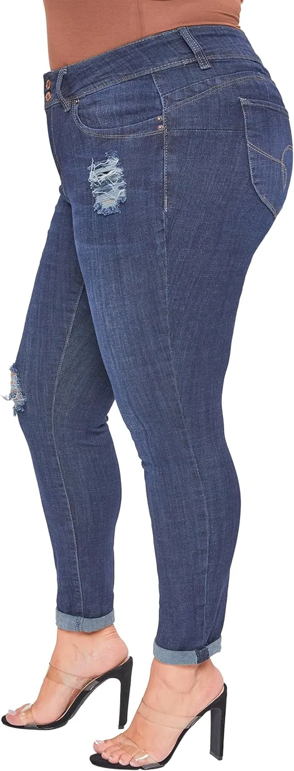 YMI Women's Junior Plus Size Wannabettabutt Premium Mid-Rise Roll Up Cuff Ankle Jean